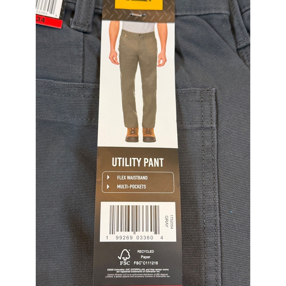CAT Caterpillar Mens Utility Pant Gray Flex Waistband 34x34 Gorpcore Carpenter
